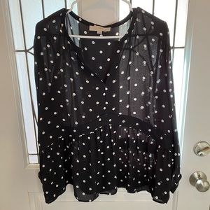 Loft Peplum black and white polka dot top
